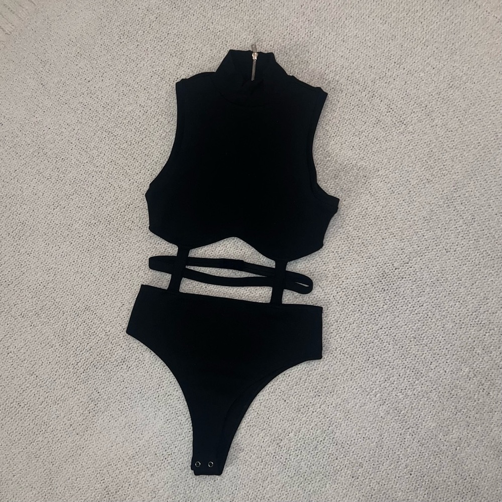 Strappy Cutout Mock Neck Bodysuit
